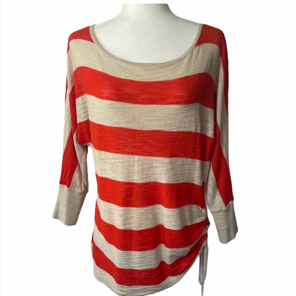 EXPRESS Lightweight Orange Cream Striped Sweater 3/4 sleeves Medium